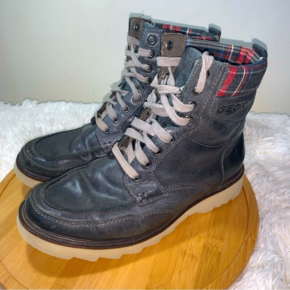 Geox Respira Ankle Boots Men’s Size 9 Grey Leather Plaid Accent